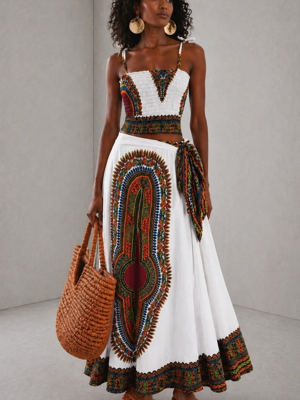 Handmade Multicolor African Print Two-Piece Maxi Skirt Set Small NEW - Picture 10 of 10